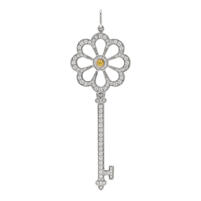 Tiffany Platinum 18K Yellow Gold Yellow Diamond Bloom Key Pendant 1 of 5