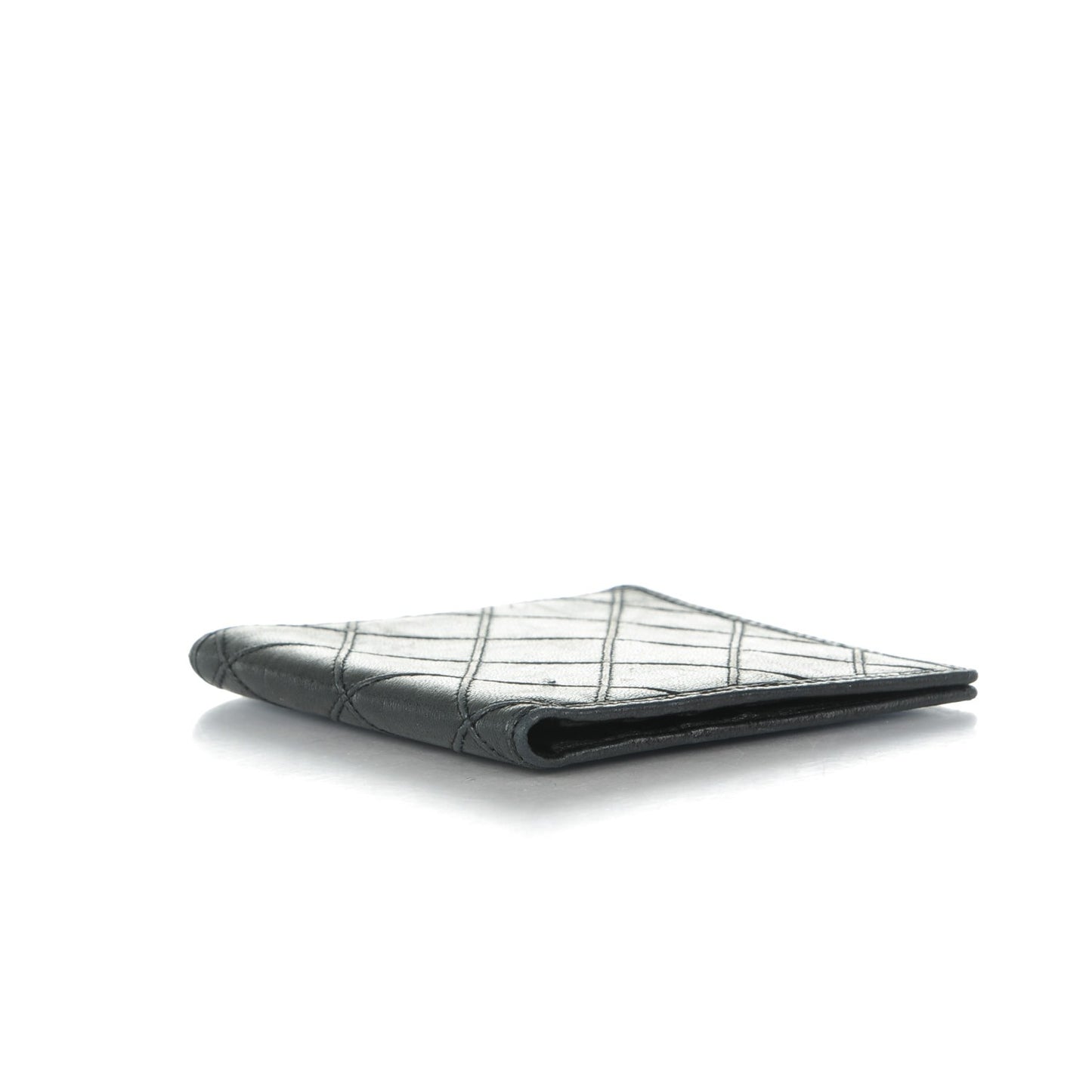 Calfskin Diamond Stitched Bi-Fold Wallet Black
