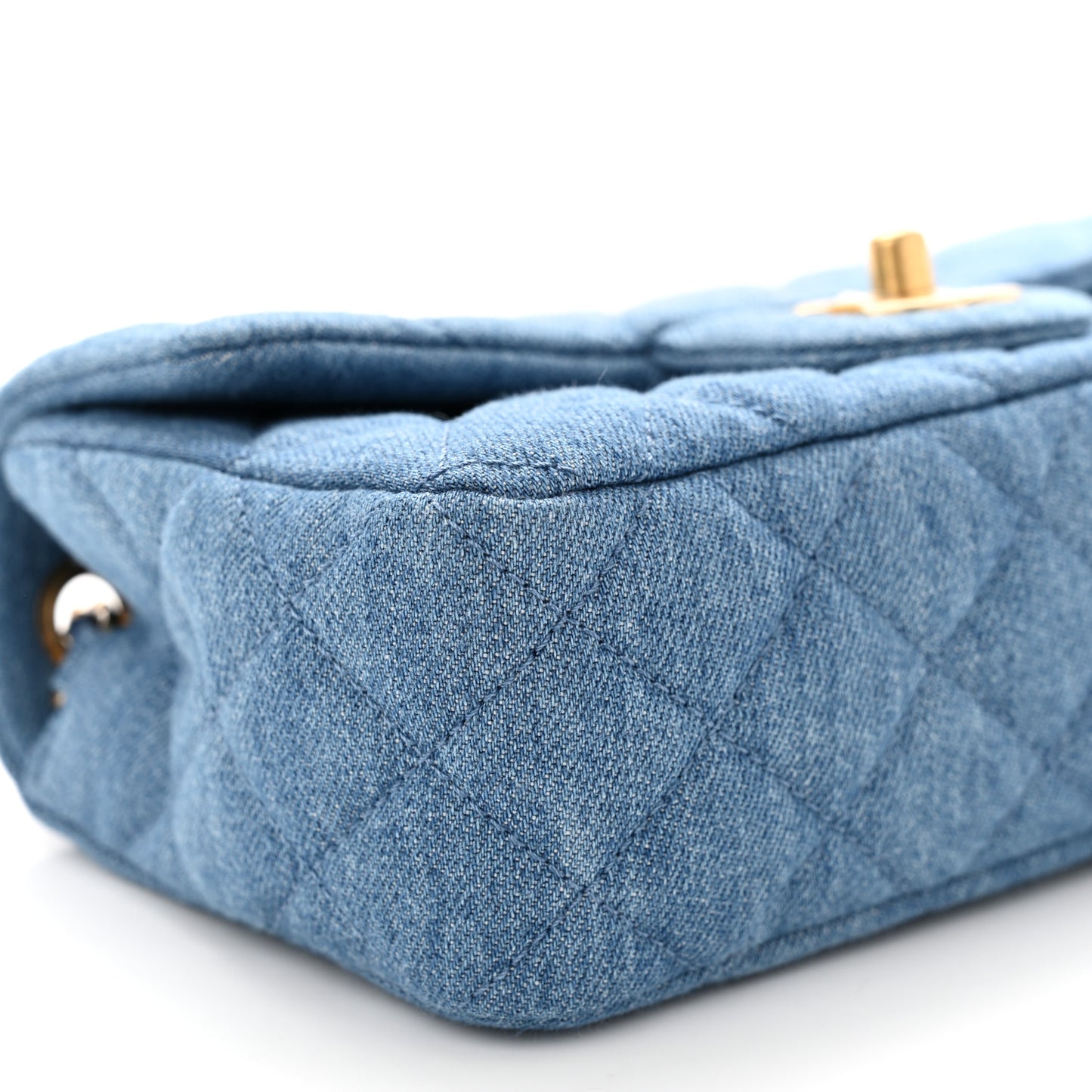 Denim Quilted Mini Pearl Crush Rectangular Flap Blue