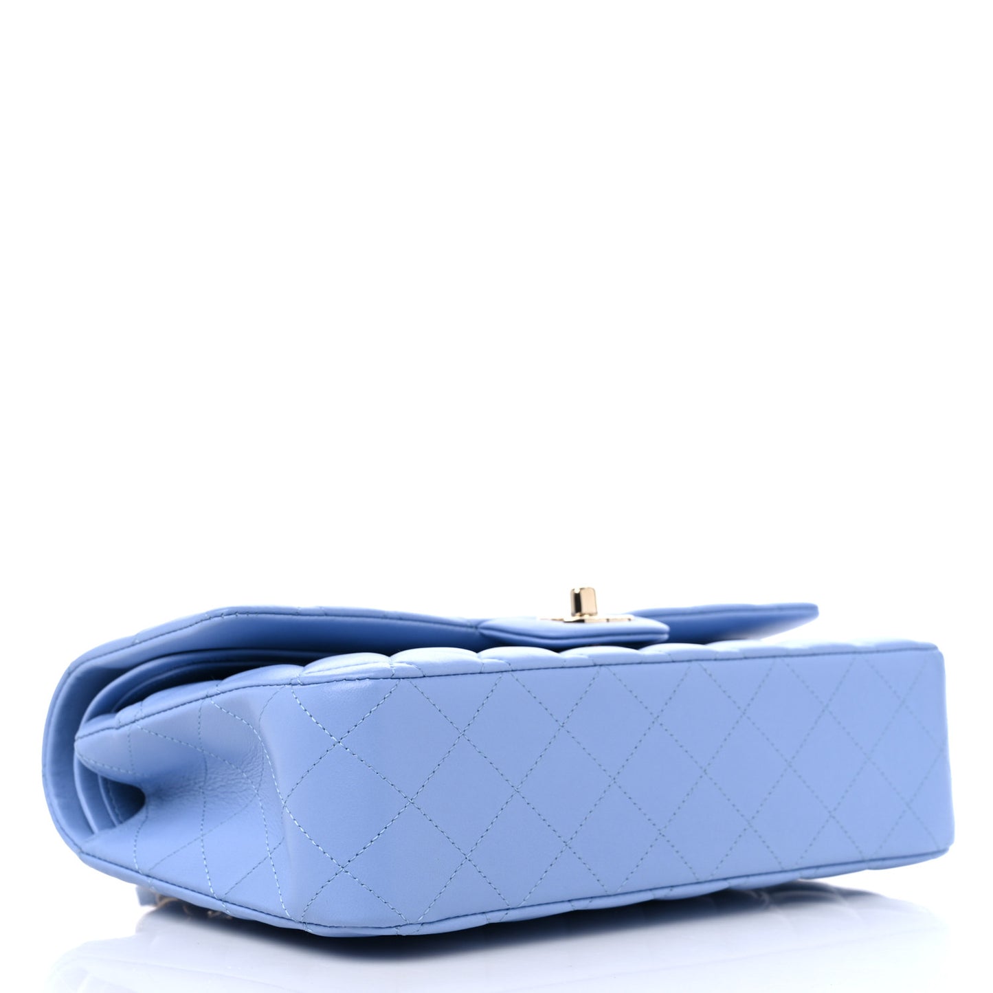 Lambskin Quilted Medium Double Flap Light Blue