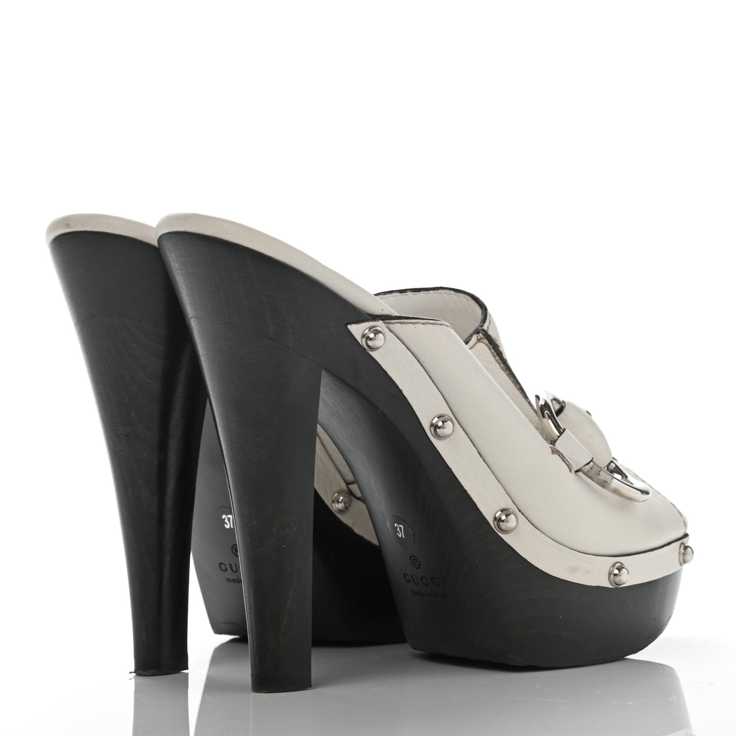 Cellarius Soft Calfskin Icon Bit Platform Clog High Heel Slide Sandals 37 Great White