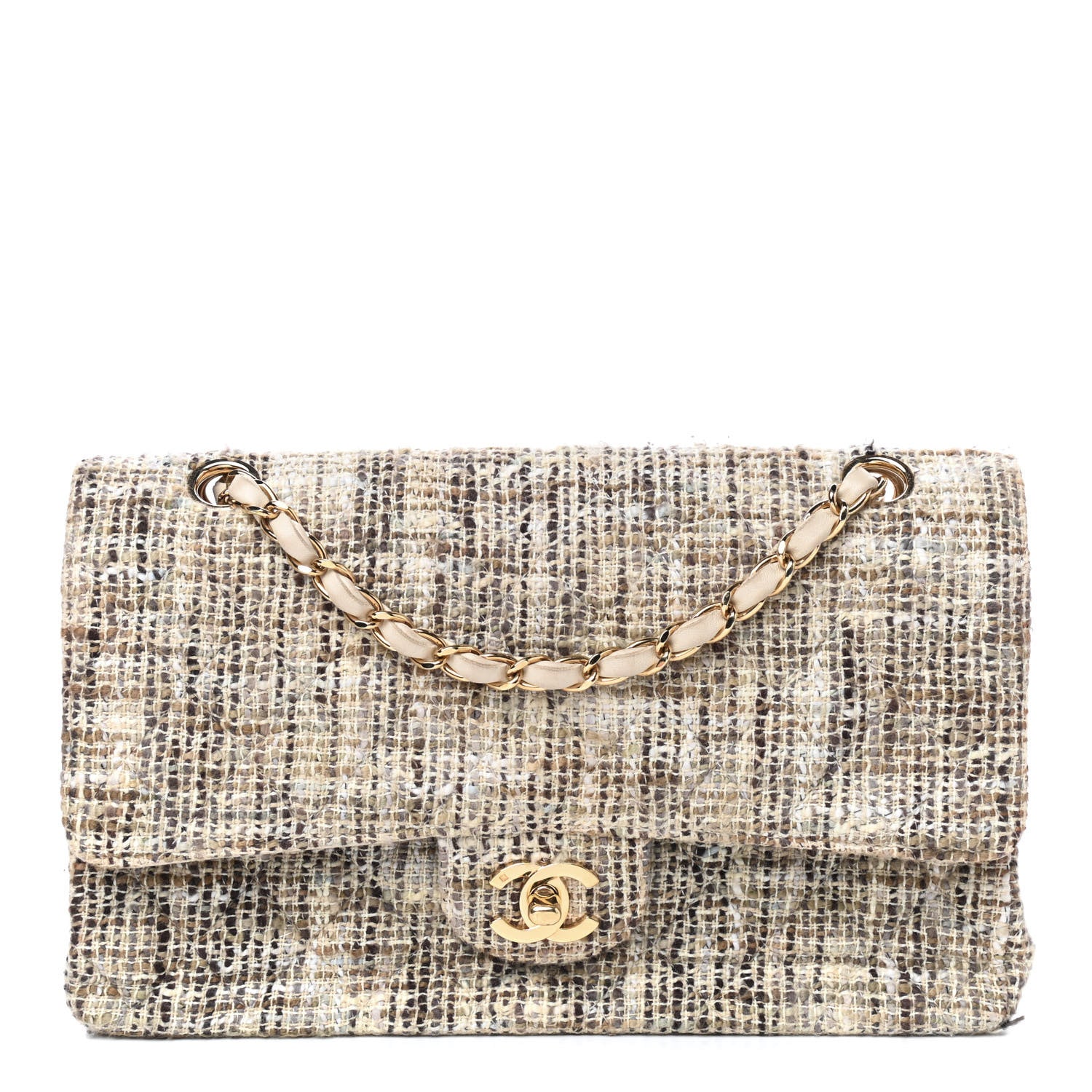 Chanel Tweed Quilted Medium Double Flap Beige Brown Multicolor 1 of 14