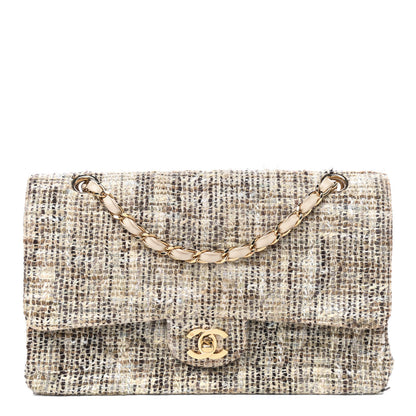 Chanel Tweed Quilted Medium Double Flap Beige Brown Multicolor 1 of 14