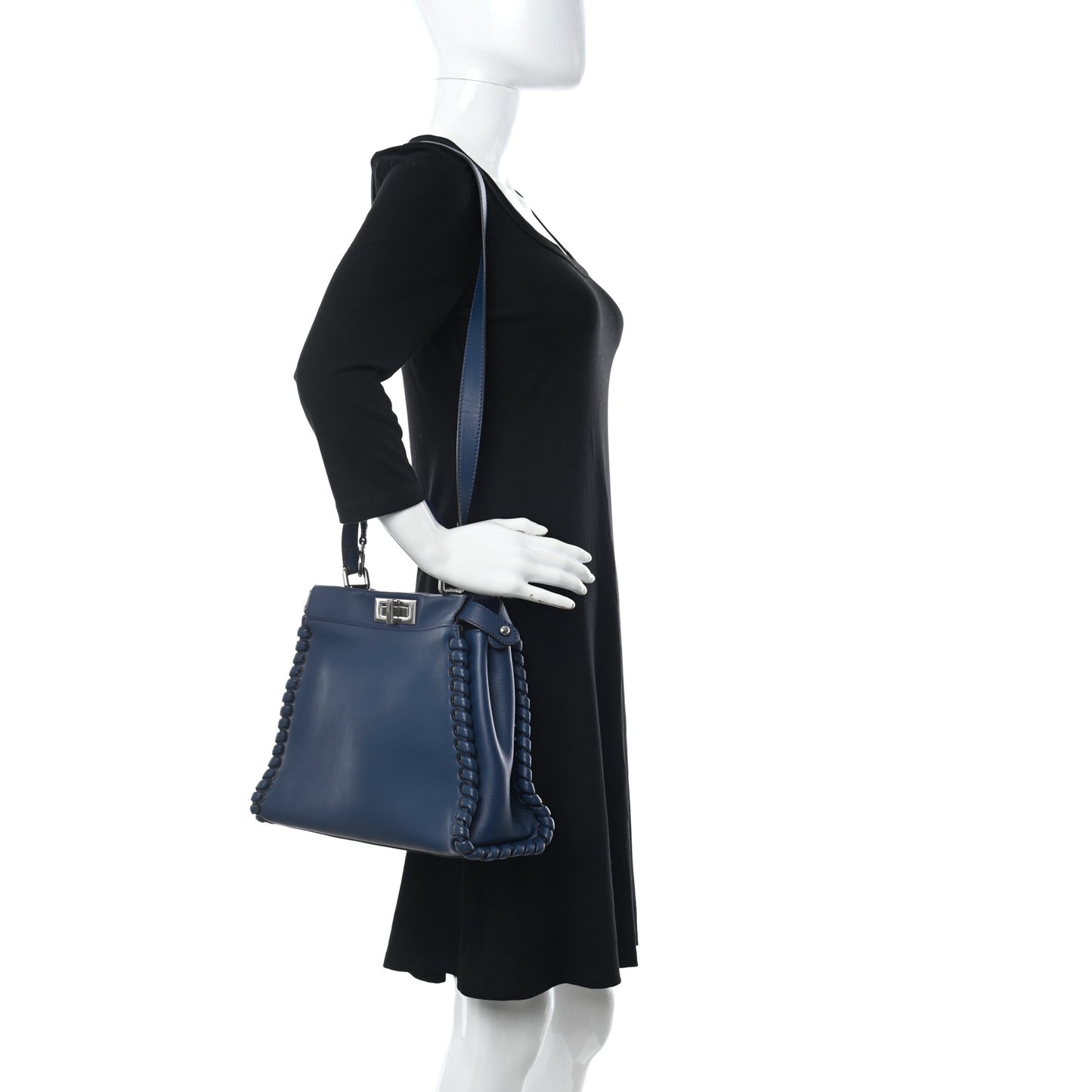 Calfskin Lace Up Medium Peekaboo Iconic Satchel Blue