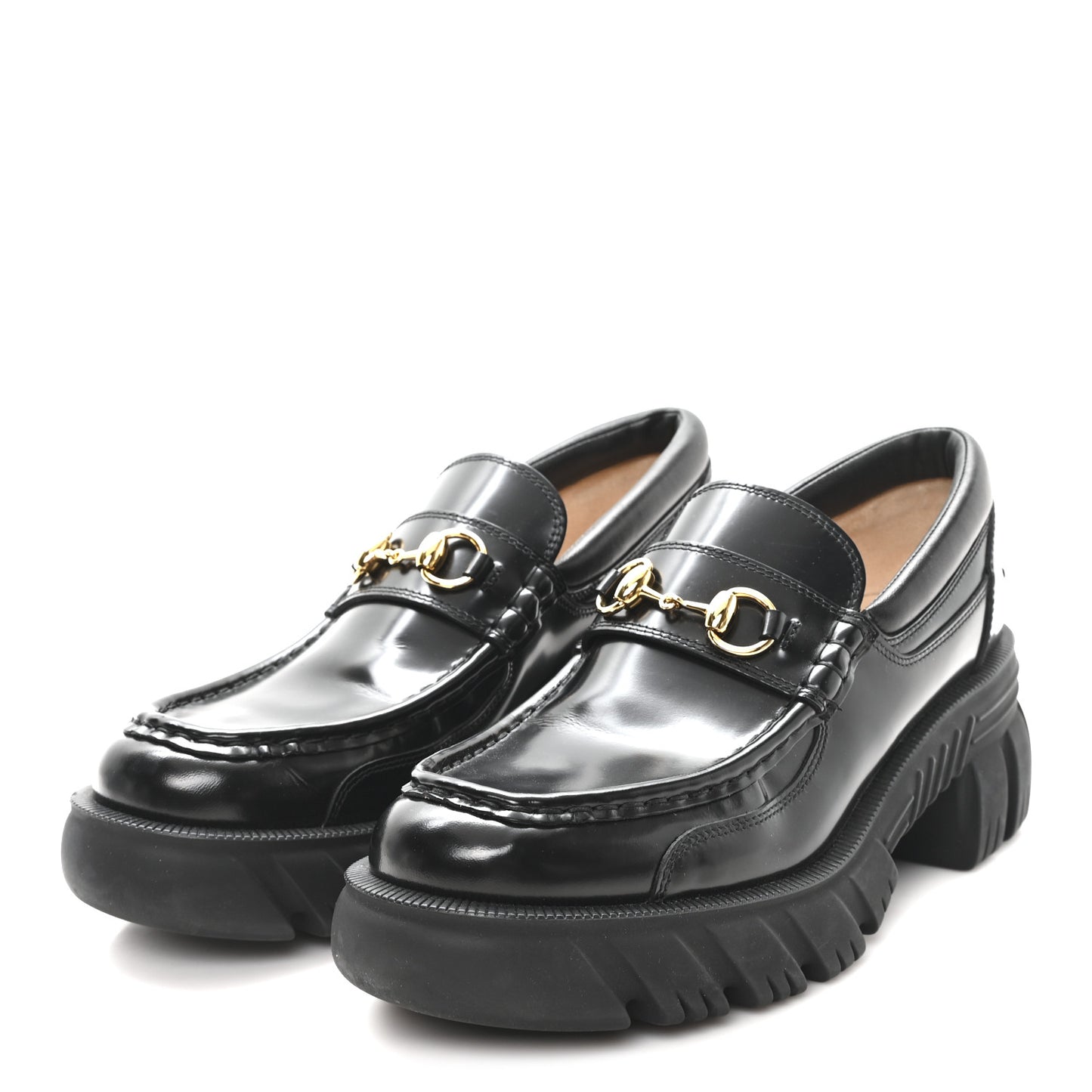 Magnum Calfskin Nappa Samoa Womens Horsebit Platform Chunky Lug Sole 40mm Loafers 40 Black