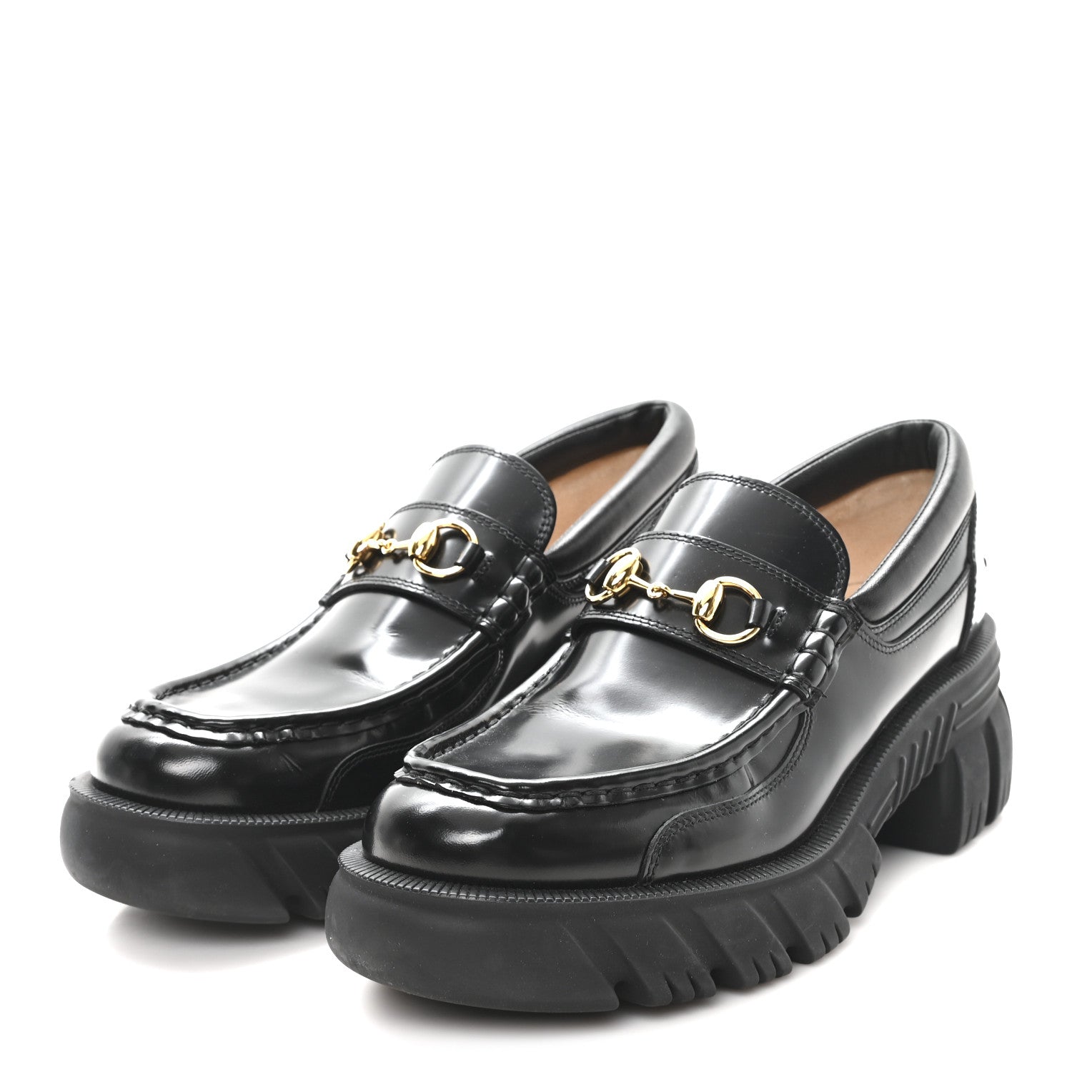Gucci Magnum Calfskin Nappa Samoa Womens Horsebit Platform Chunky Lug Sole 40mm Loafers 40 Black 4 of 11
