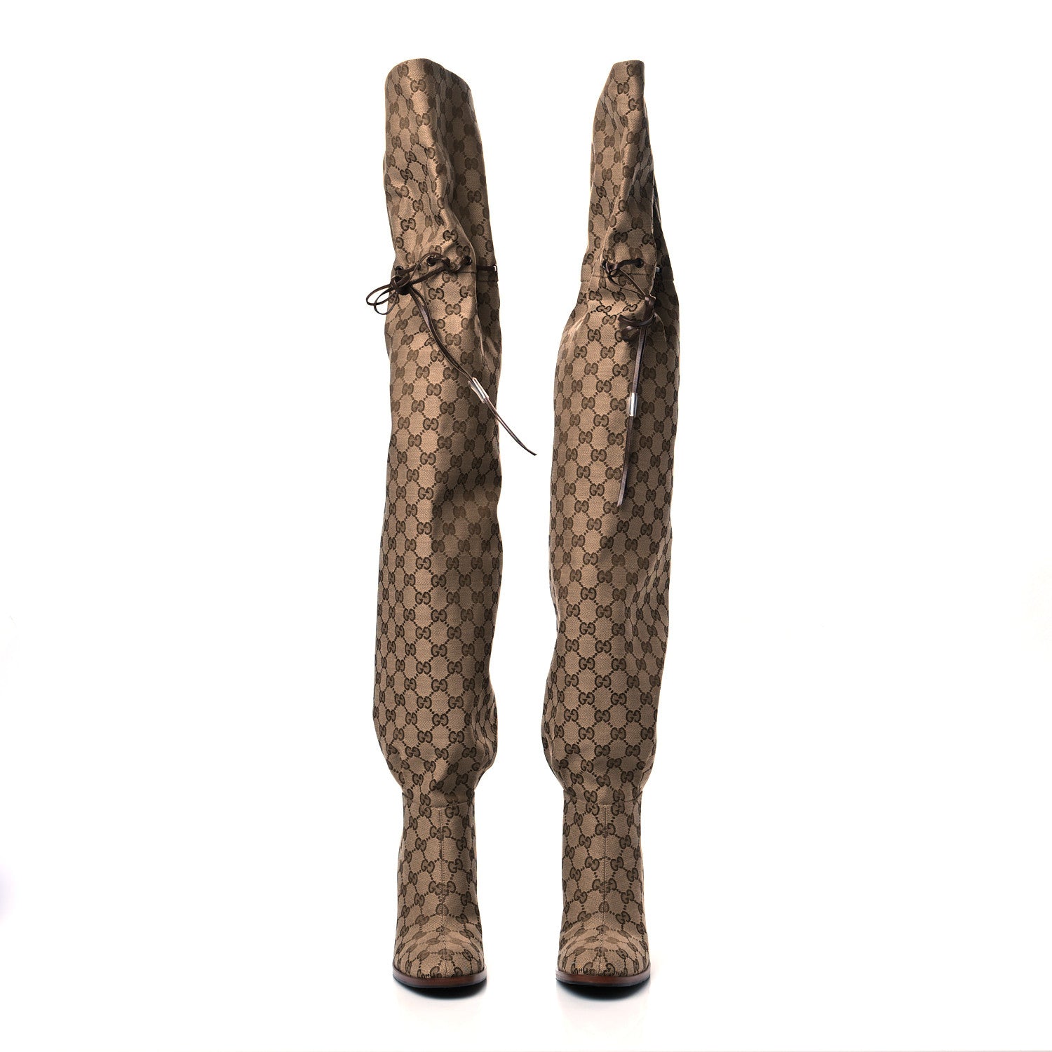 Gucci Monogram Over the Knee Boots 39.5 Beige Ebony 2 of 7
