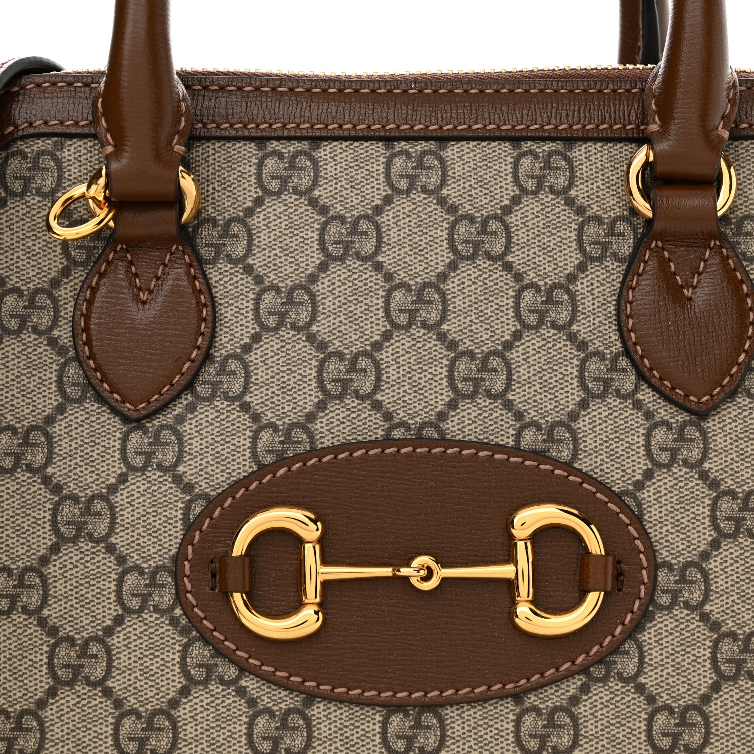 Gucci GG Supreme Monogram Azalea Calfskin Small Horsebit 1955 Top Handle Bag Beige Ebony Brown Sugar 8 of 11