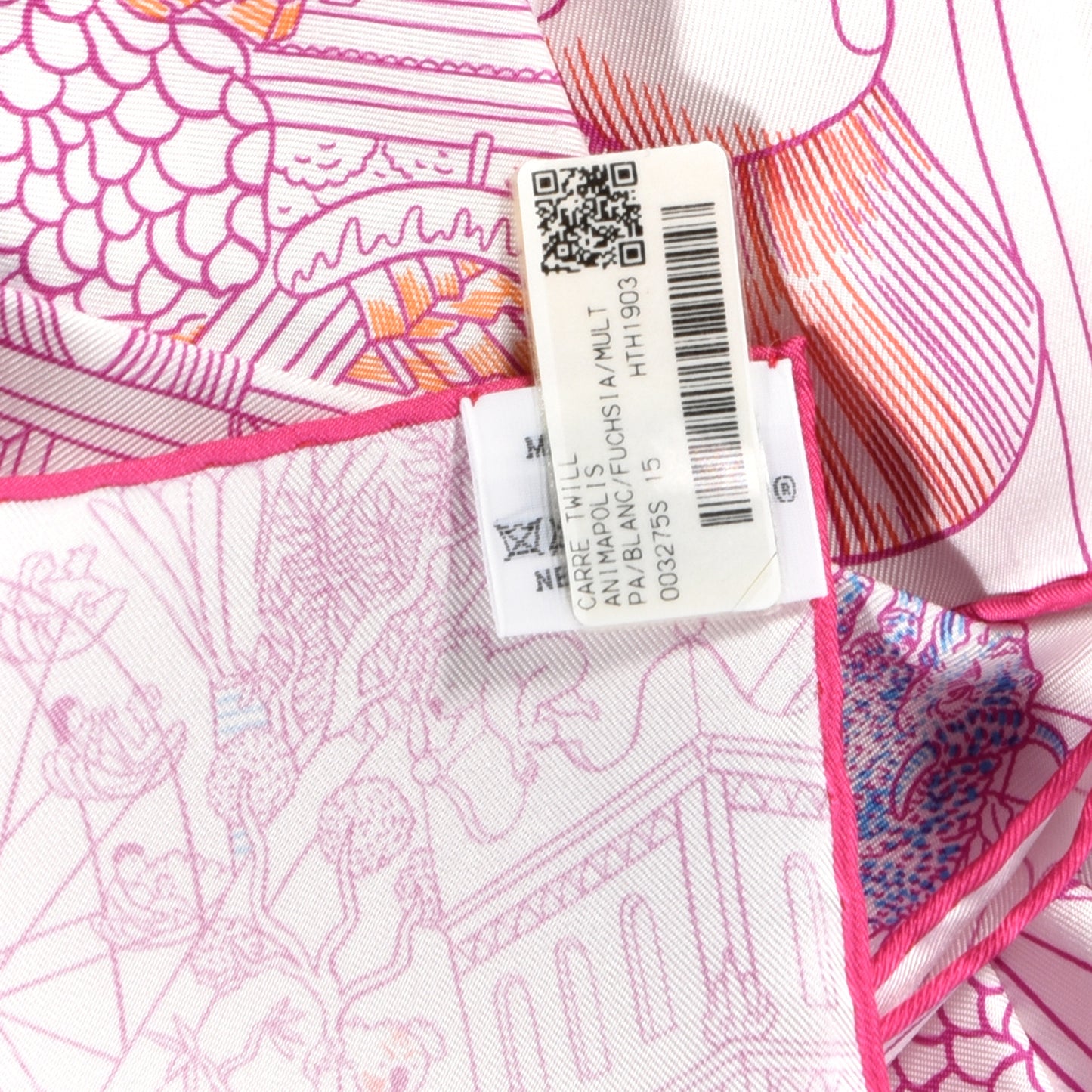 Silk Animapolis Scarf 90 White Fuchsia Multicolor