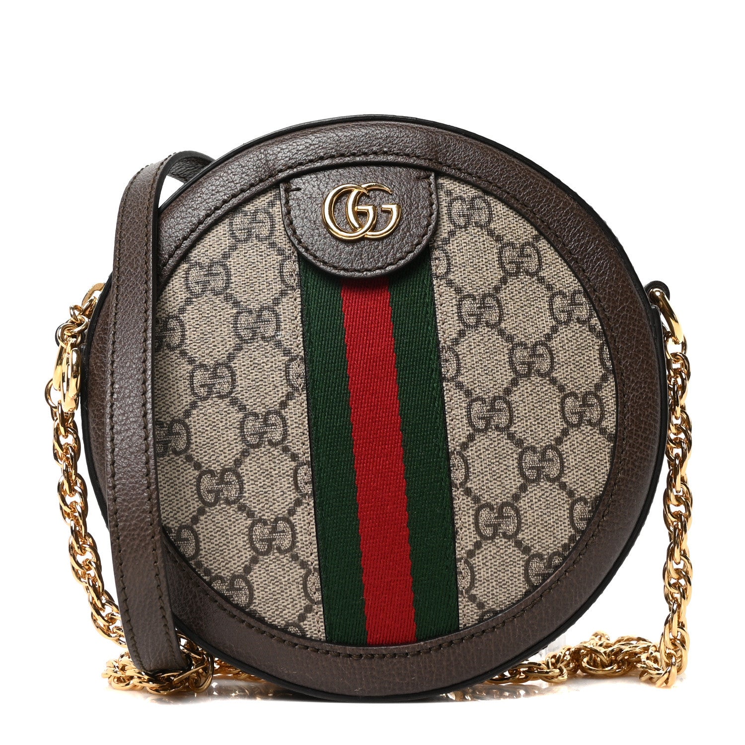 Gucci GG Supreme Monogram Web Mini Ophidia Round Shoulder Bag Brown 1 of 10
