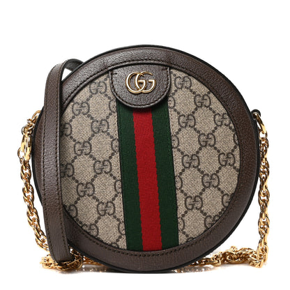 Gucci GG Supreme Monogram Web Mini Ophidia Round Shoulder Bag Brown 1 of 10