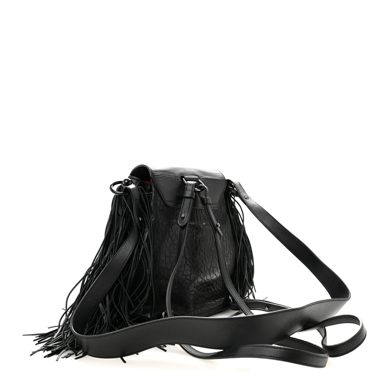 Christian Louboutin Pebbled Calfskin Fringe Lucky L Convertible Backpack Black 3 of 15