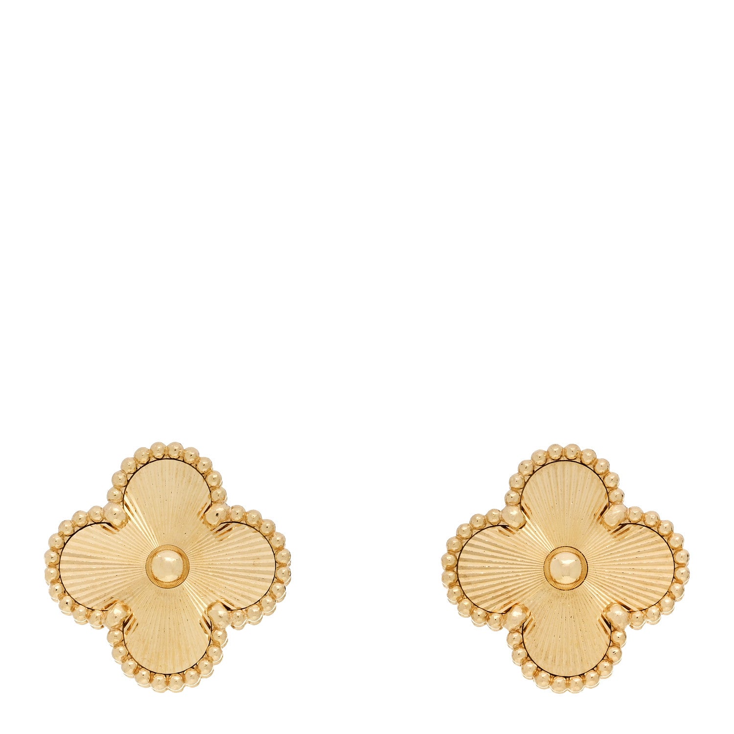 Van Cleef & Arpels 18K Yellow Gold Guilloche Vintage Alhambra Earrings 1 of 5