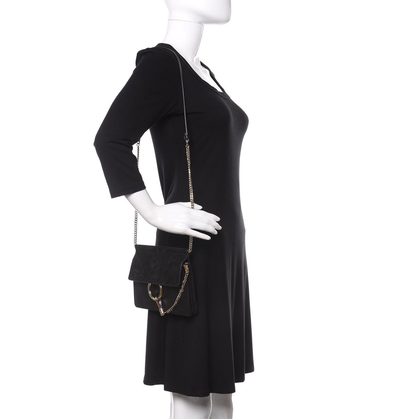 Calfskin Suede Mini Chain Faye Shoulder Bag Black