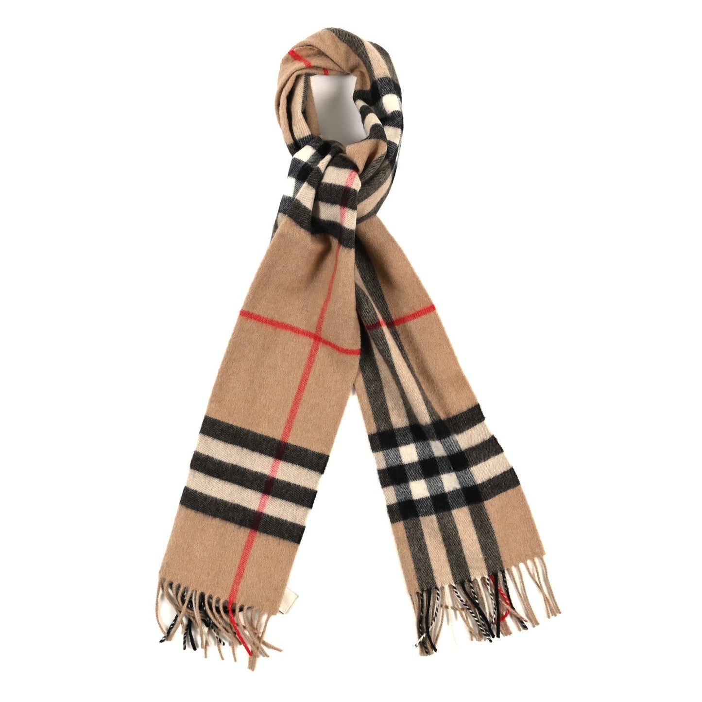 Cashmere Giant Check Fringe Scarf Archive Beige