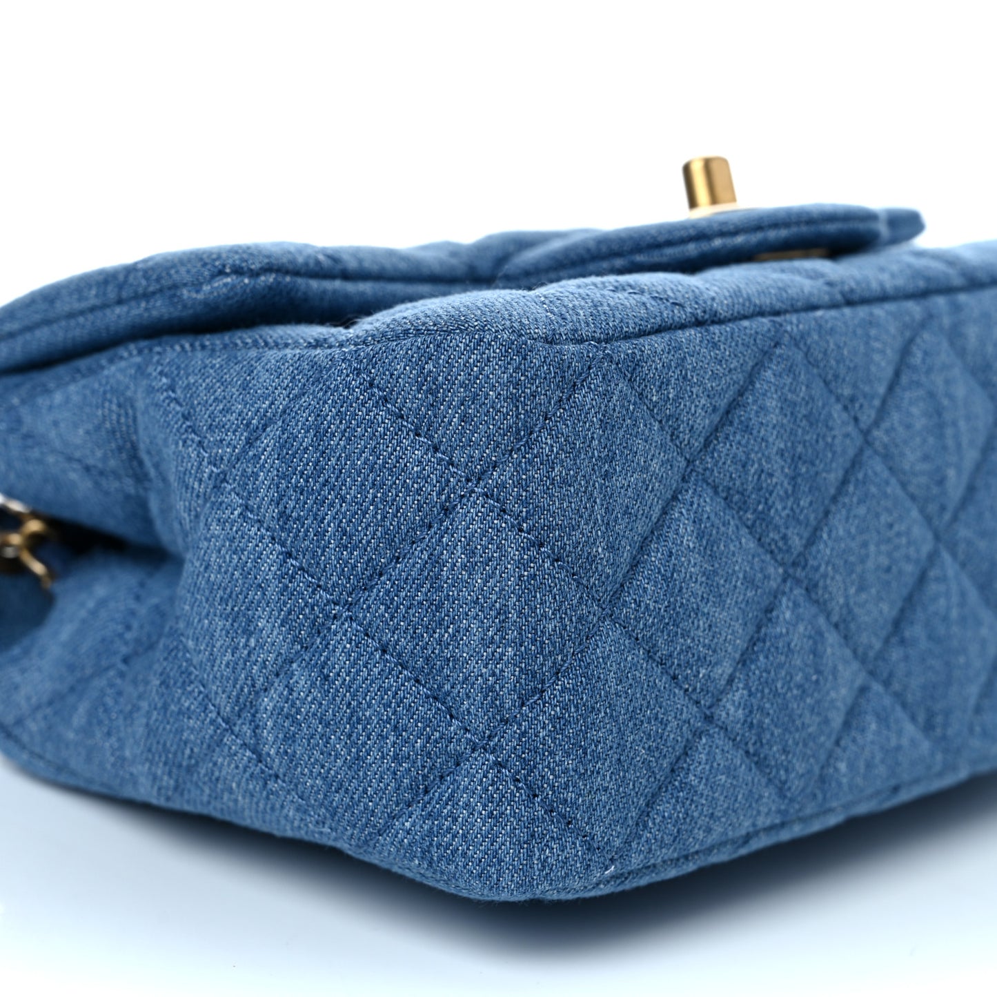 Denim Quilted Mini Pearl Crush Flap Blue