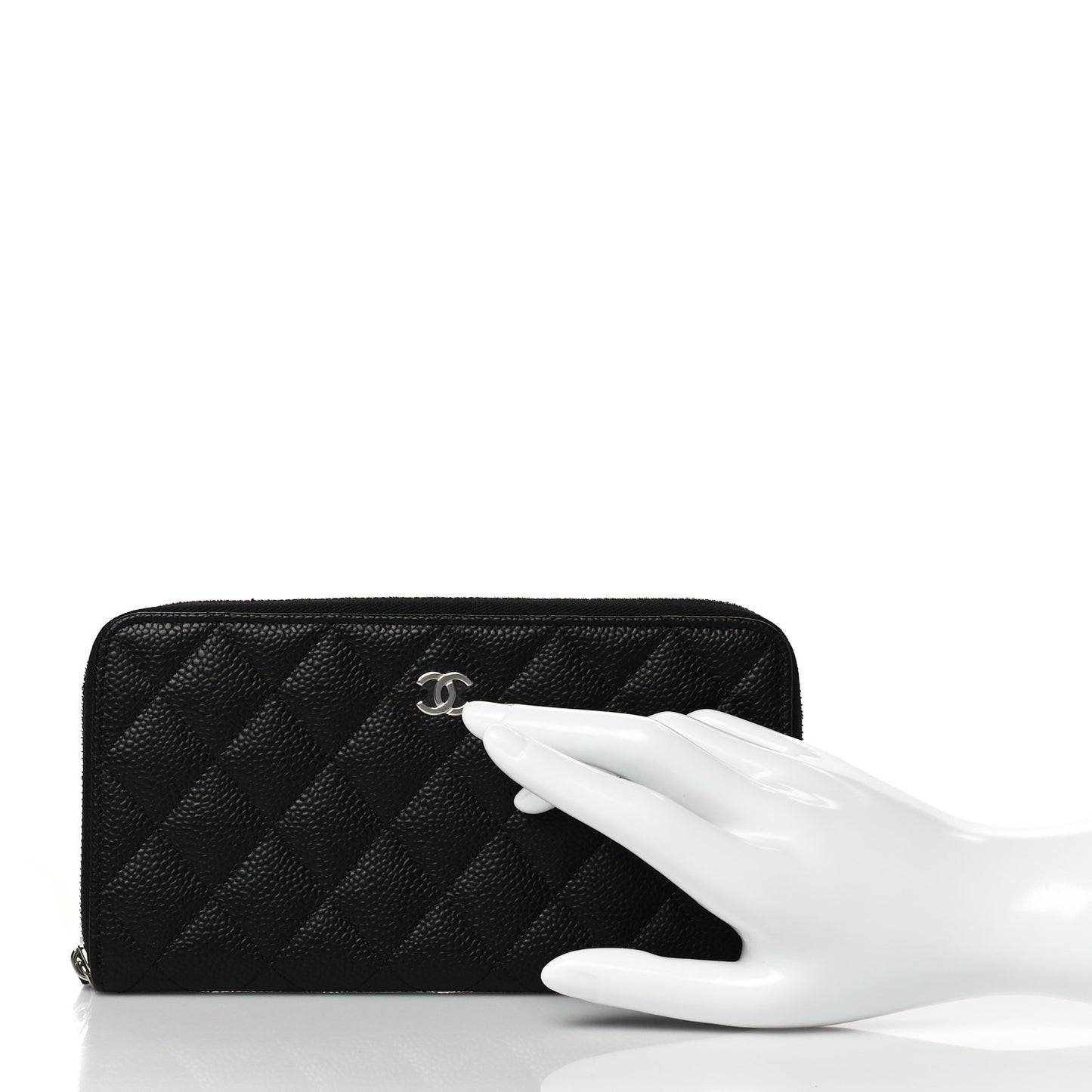 Caviar Quilted Large Gusset Zip Around Wallet Black