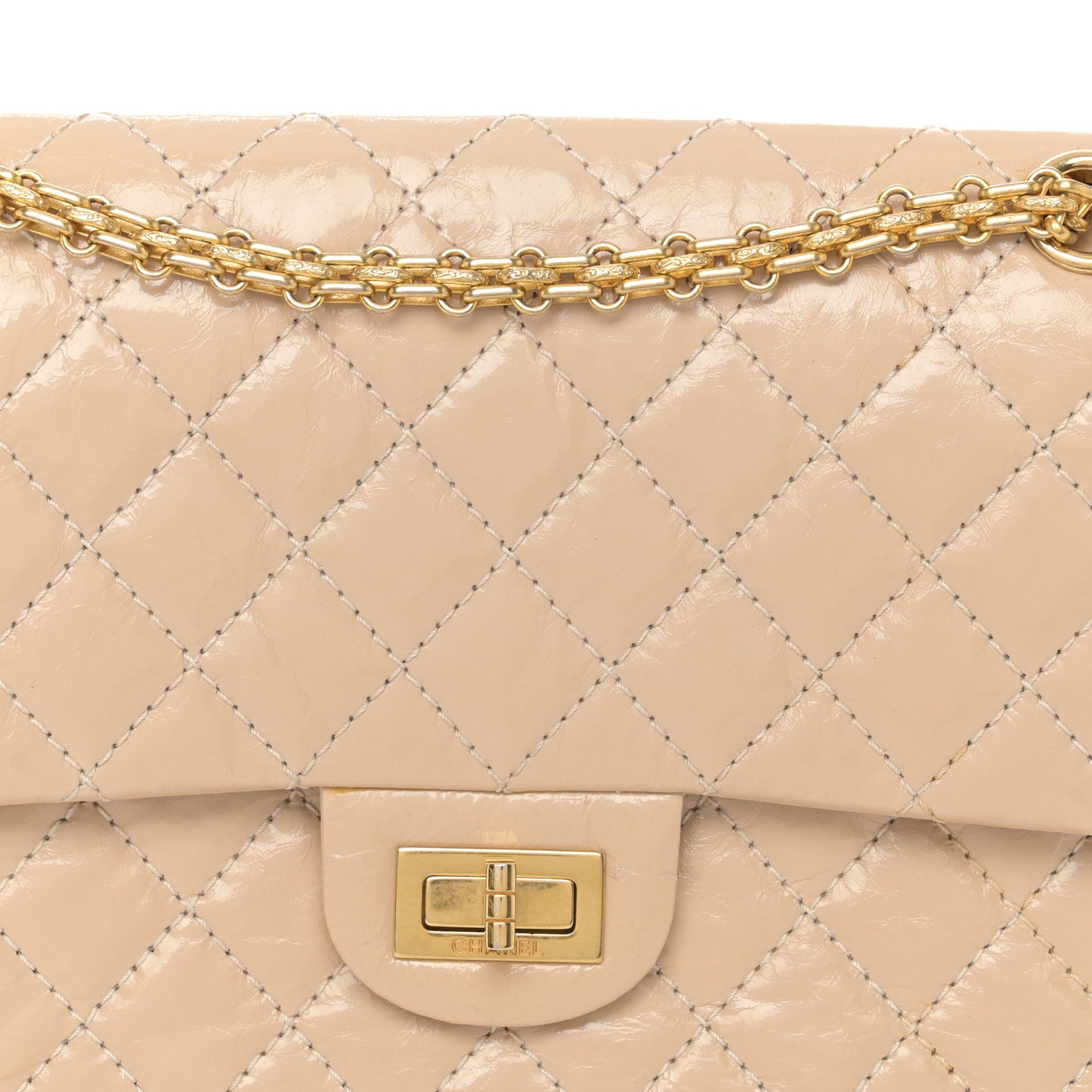 Patent Distressed Calfskin Quilted 2.55 Reissue 225 Flap Beige