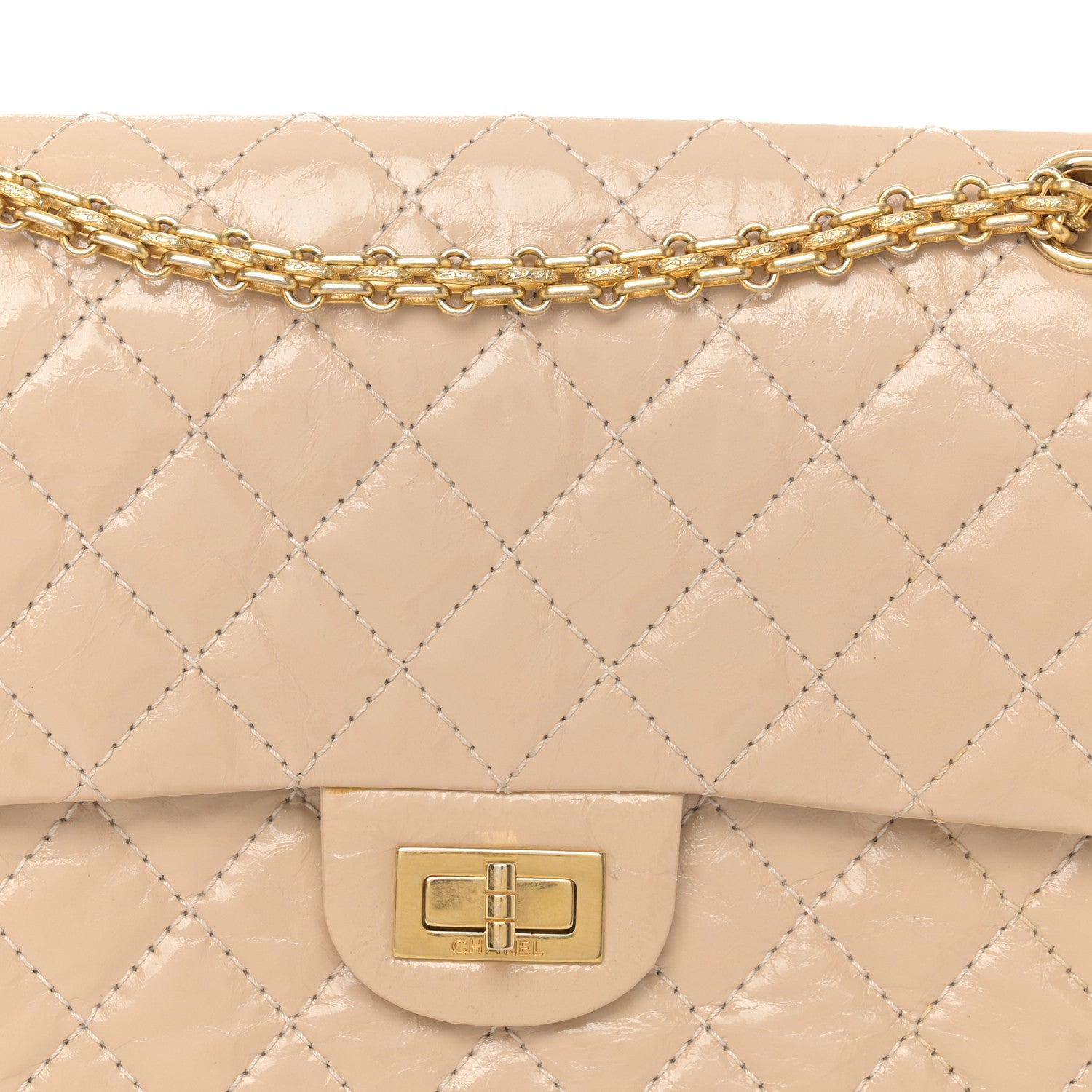 Chanel Patent Distressed Calfskin Quilted 2.55 Reissue 225 Flap Beige 8 of 14