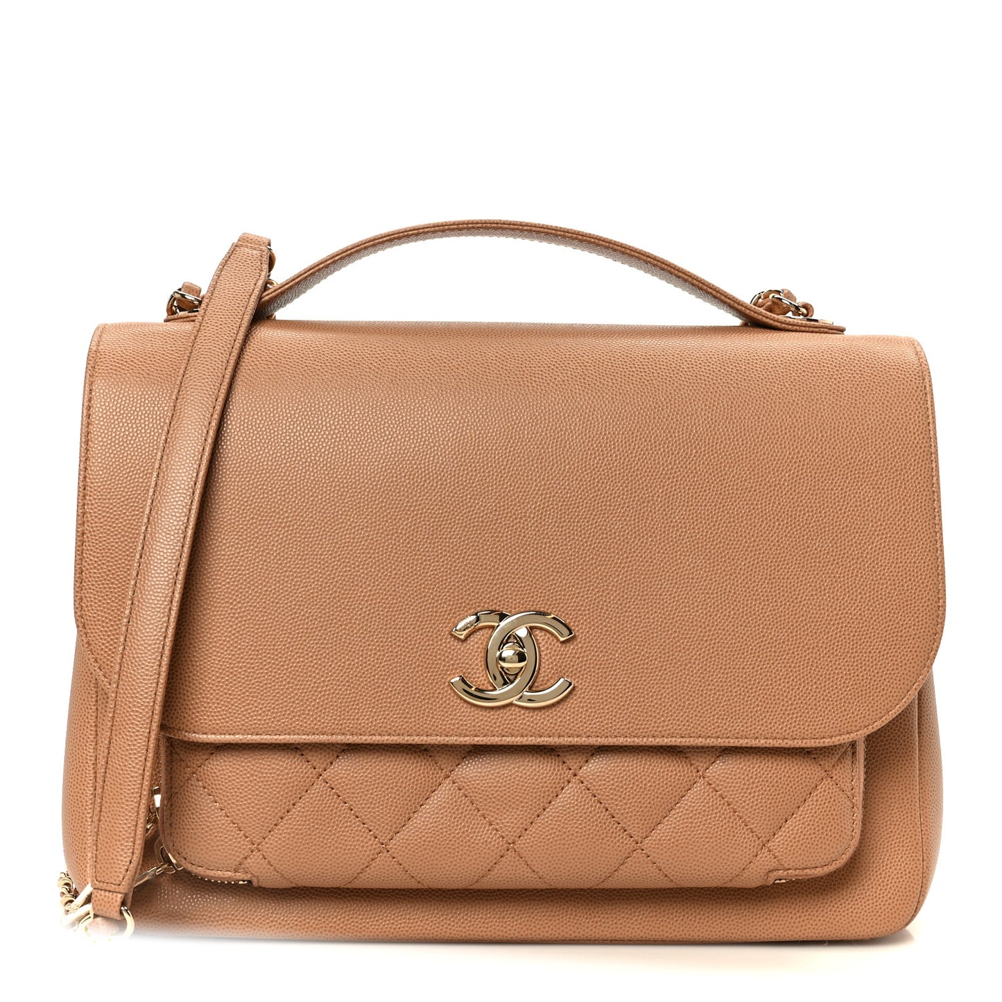 Caviar Quilted Large Business Affinity Flap Camel