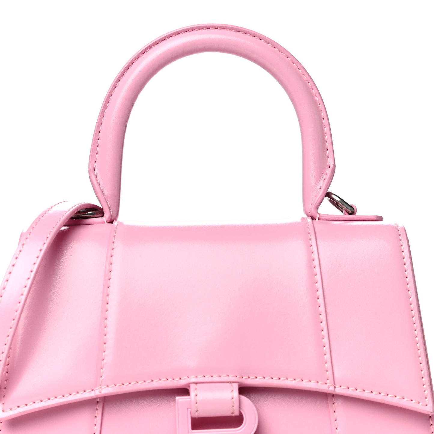 Shiny Box Calfskin Tonal B Hourglass Top Handle Bag XS Candy Pink