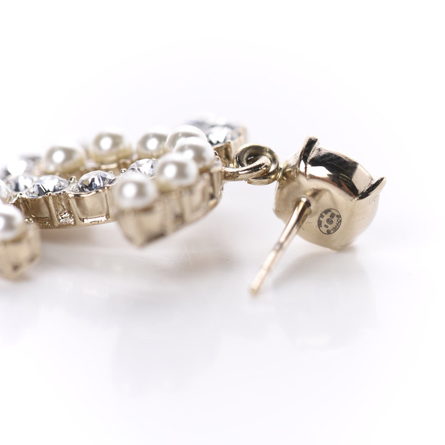 Crystal Pearl Dazzling Domino CC Drop Earrings Gold