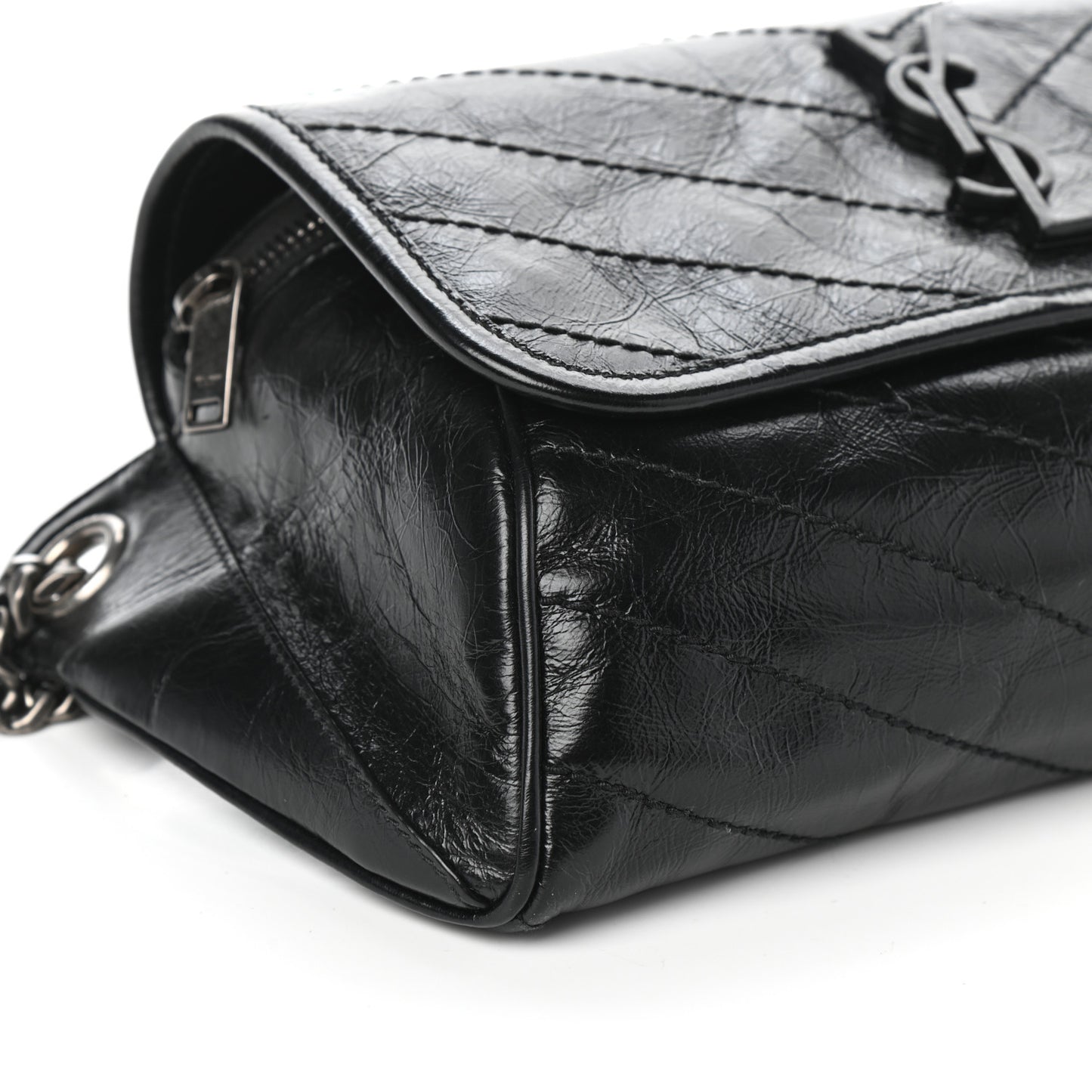 Crinkled Calfskin Matelasse Monogram Niki Body Bag Black