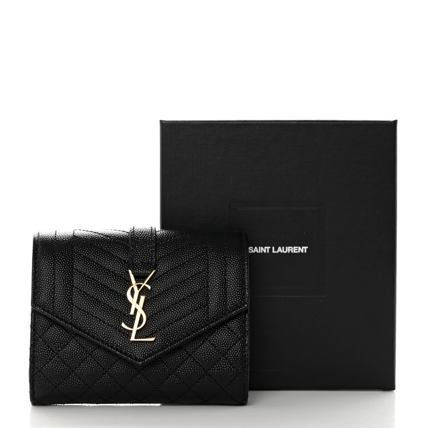 Grain De Poudre Mixed Matelasse Triquilt Monogram Compact Tri Fold Wallet Black