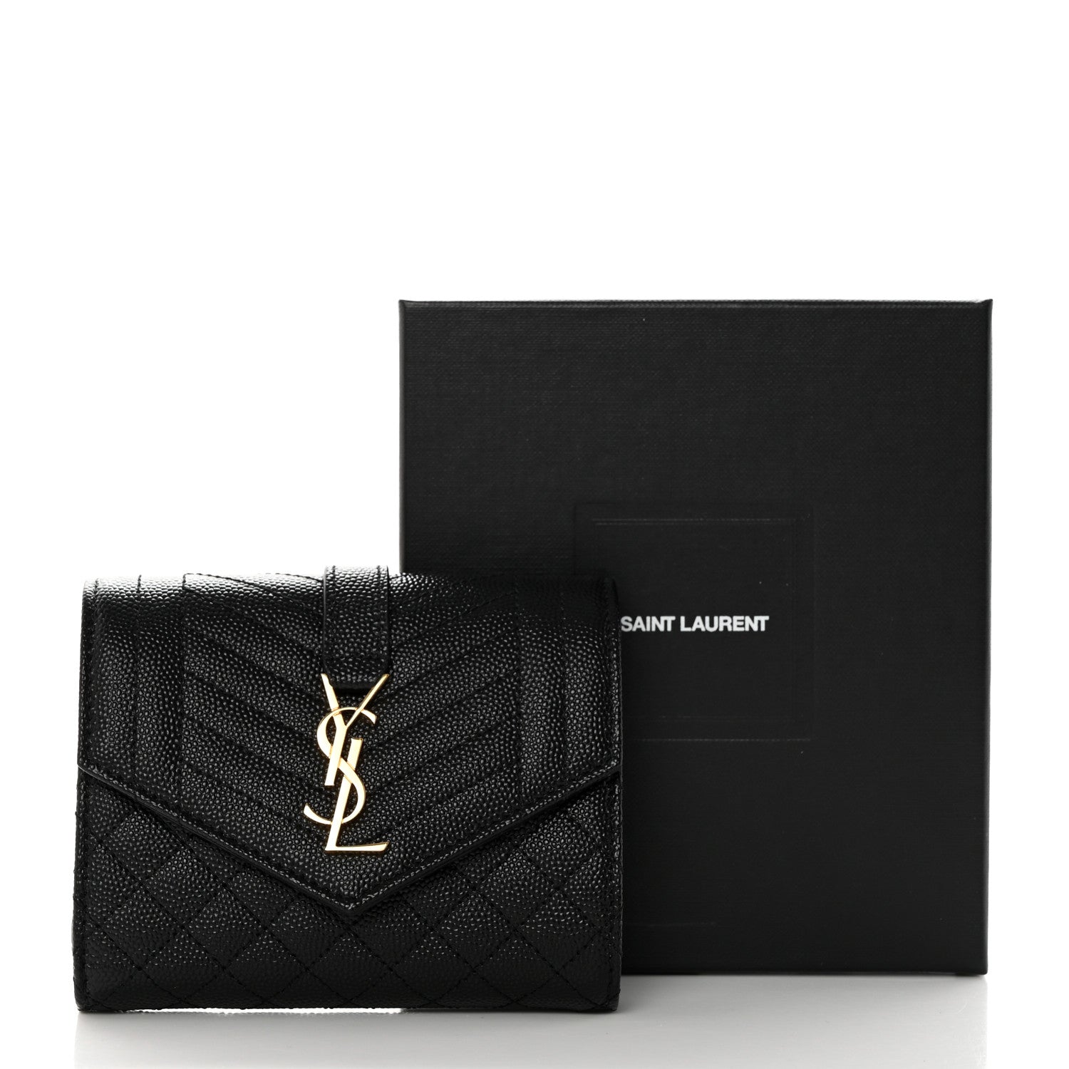 Saint Laurent Grain De Poudre Mixed Matelasse Triquilt Monogram Compact Tri Fold Wallet Black 8 of 8