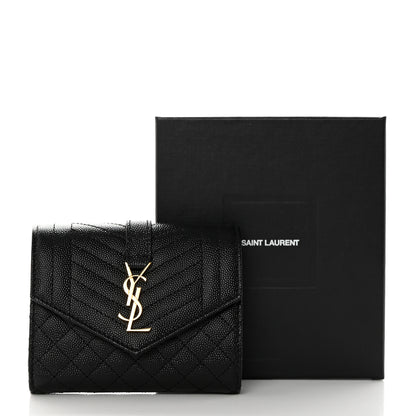 Saint Laurent Grain De Poudre Mixed Matelasse Triquilt Monogram Compact Tri Fold Wallet Black 8 of 8