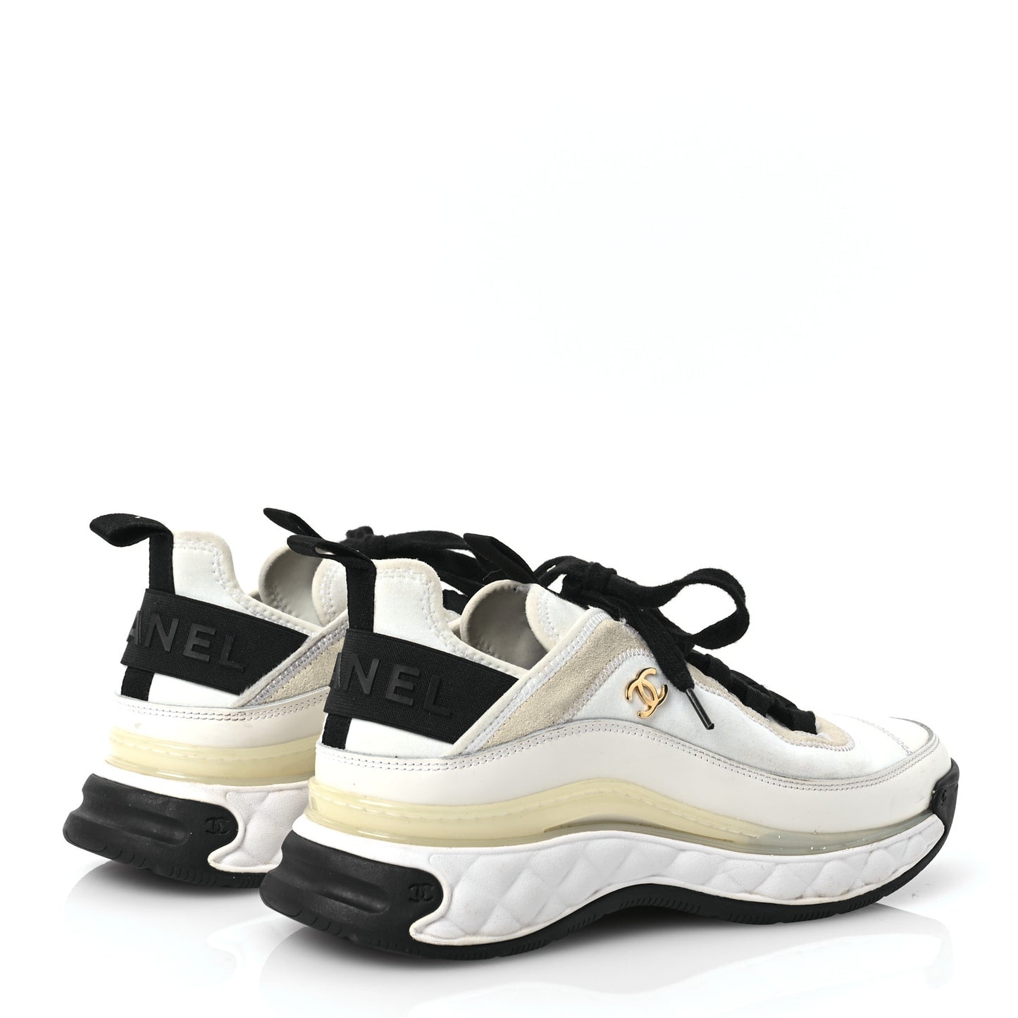 Velvet Calfskin Mixed Fibers CC Sneakers 39.5 Ivory Black
