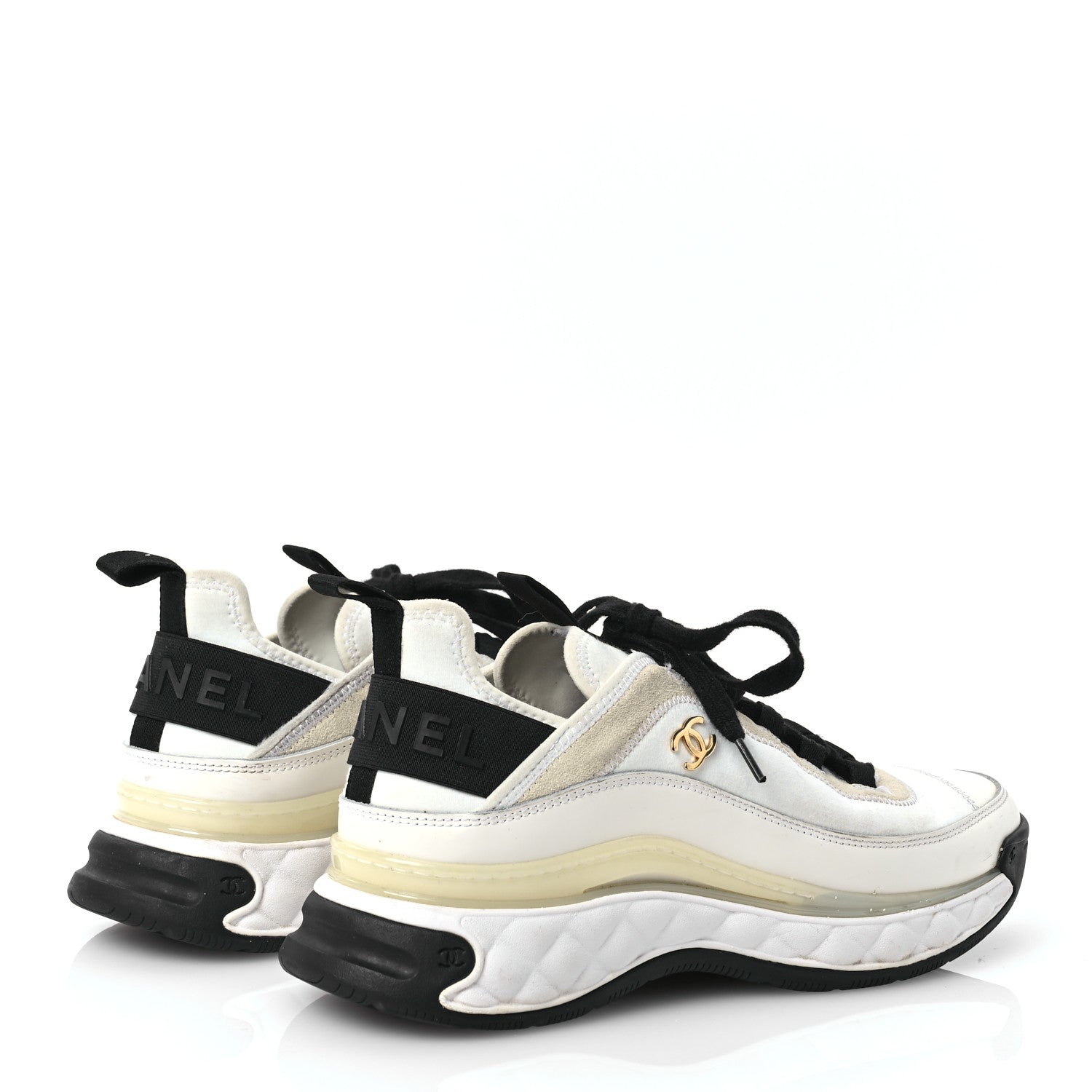 Chanel Velvet Calfskin Mixed Fibers CC Sneakers 39.5 Ivory Black 4 of 8