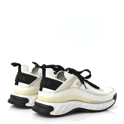 Chanel Velvet Calfskin Mixed Fibers CC Sneakers 39.5 Ivory Black 4 of 8