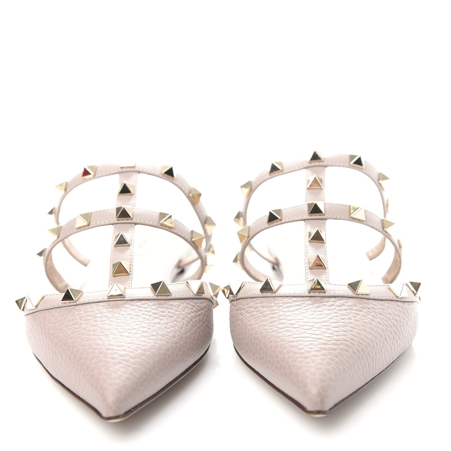 Valentino Garavani Pebbled Calfskin Rockstud Flat Cage Mules 38.5 Poudre 5 of 11