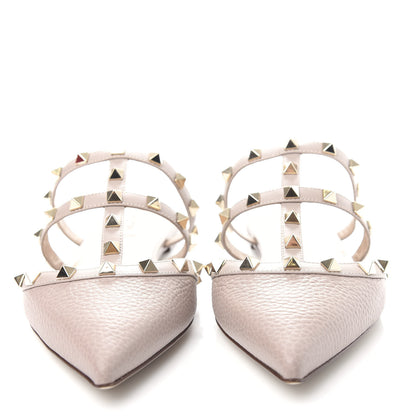 Valentino Garavani Pebbled Calfskin Rockstud Flat Cage Mules 38.5 Poudre 5 of 11