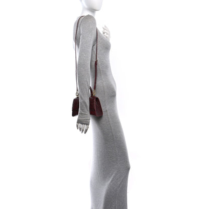 Balenciaga Shiny Calfskin Crocodile Embossed Hourglass Top Handle Bag XS Dark Red 3 of 12
