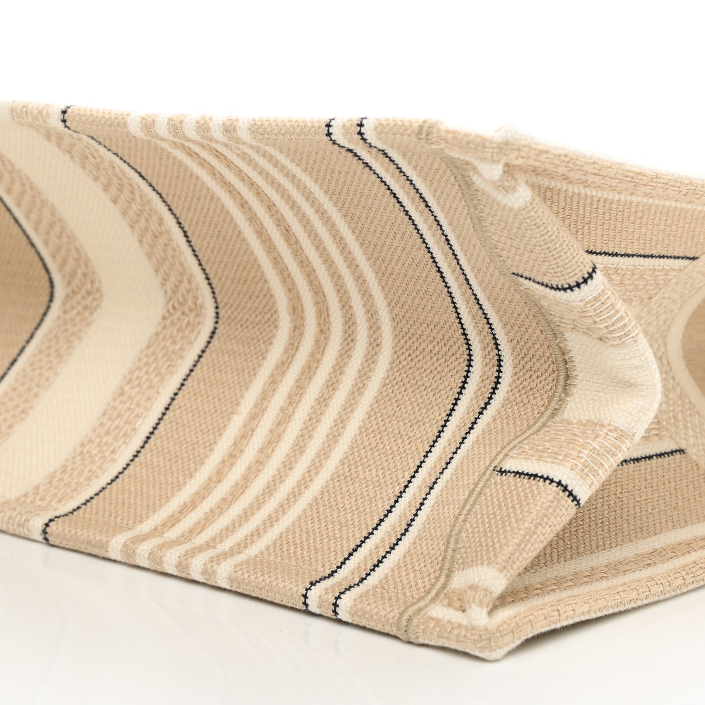 Canvas Embroidered Large Stripes Book Tote Beige