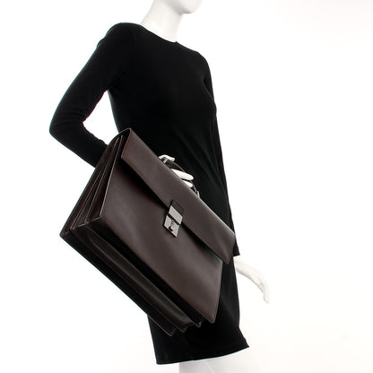 Gucci Calfskin Embossed Gusset Briefcase Brown 2 of 9