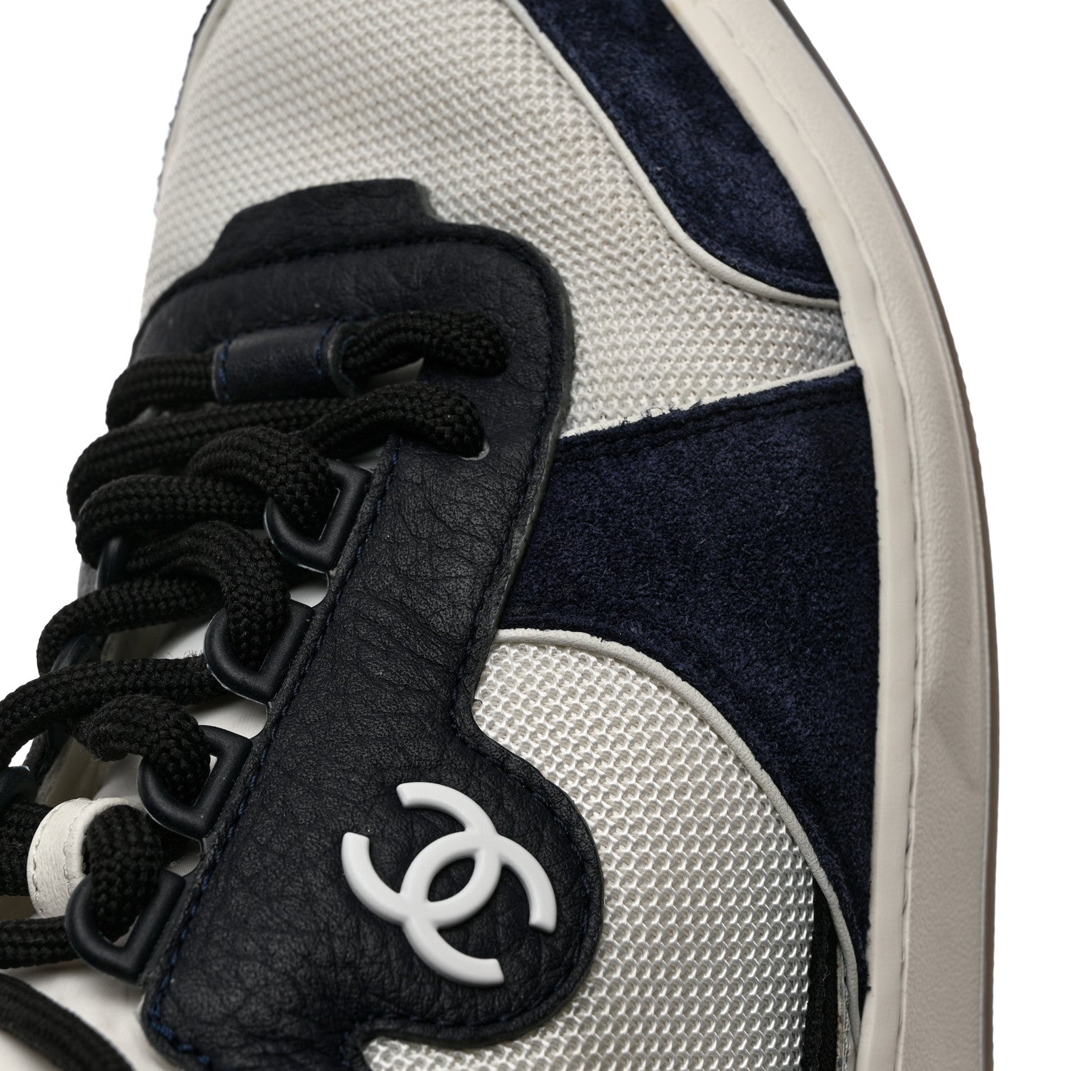 Chanel Suede Fabric Grained Calfskin Womens CC High Top Sneakers 39 White Navy 11 of 15