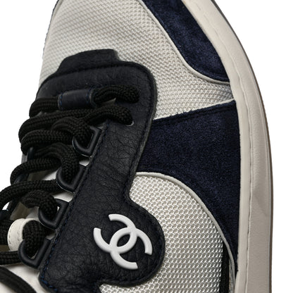 Chanel Suede Fabric Grained Calfskin Womens CC High Top Sneakers 39 White Navy 11 of 15