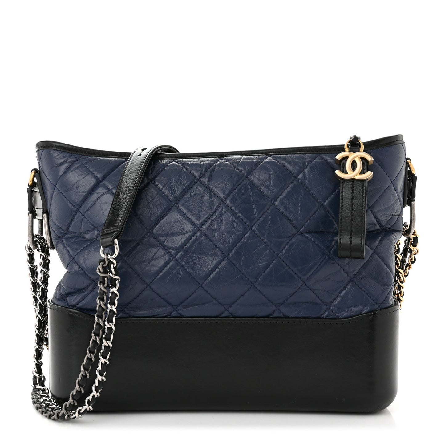 Aged Calfskin Quilted Medium Gabrielle Hobo Navy Black