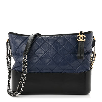 Chanel Aged Calfskin Quilted Medium Gabrielle Hobo Navy Black 1 of 9