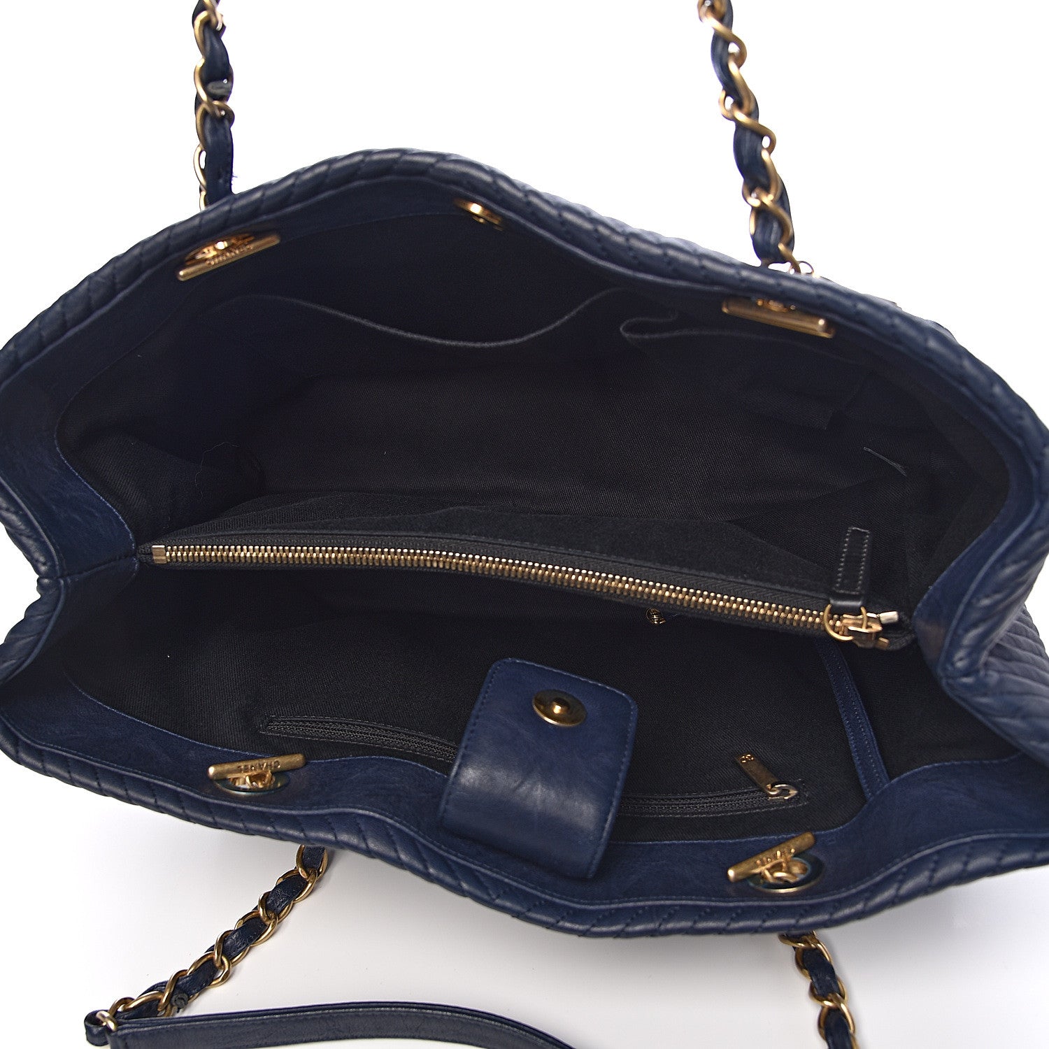 Chanel Wrinkled Lambskin Chevron Quilted Large Surpique Tote Navy Blue 5 of 10