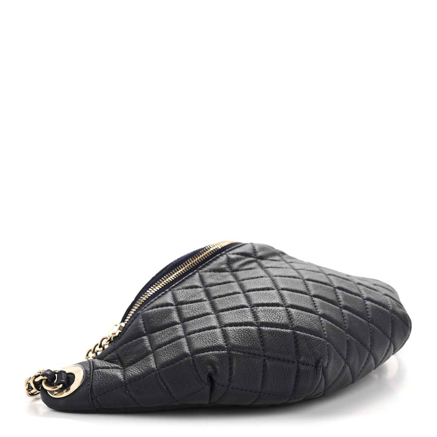 Calfskin Quilted Banane Waist Bag Fanny Pack Navy