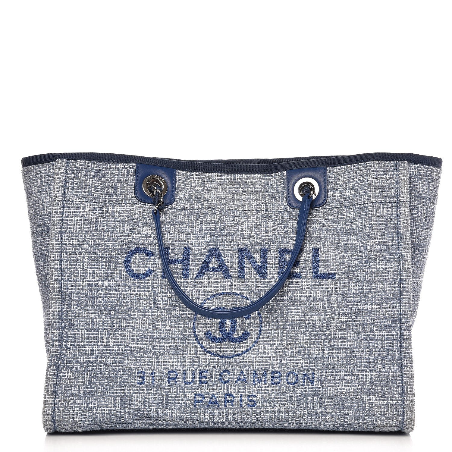 Chanel Woven Straw Raffia Small Deauville Tote Blue 1 of 9