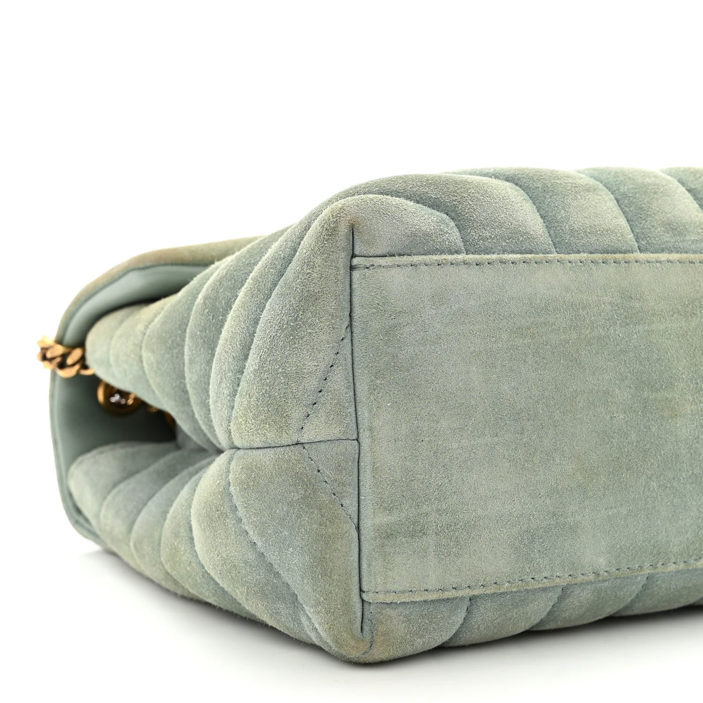 Suede Calfskin Y Quilted Monogram Small Loulou Chain Satchel Vert Opaline