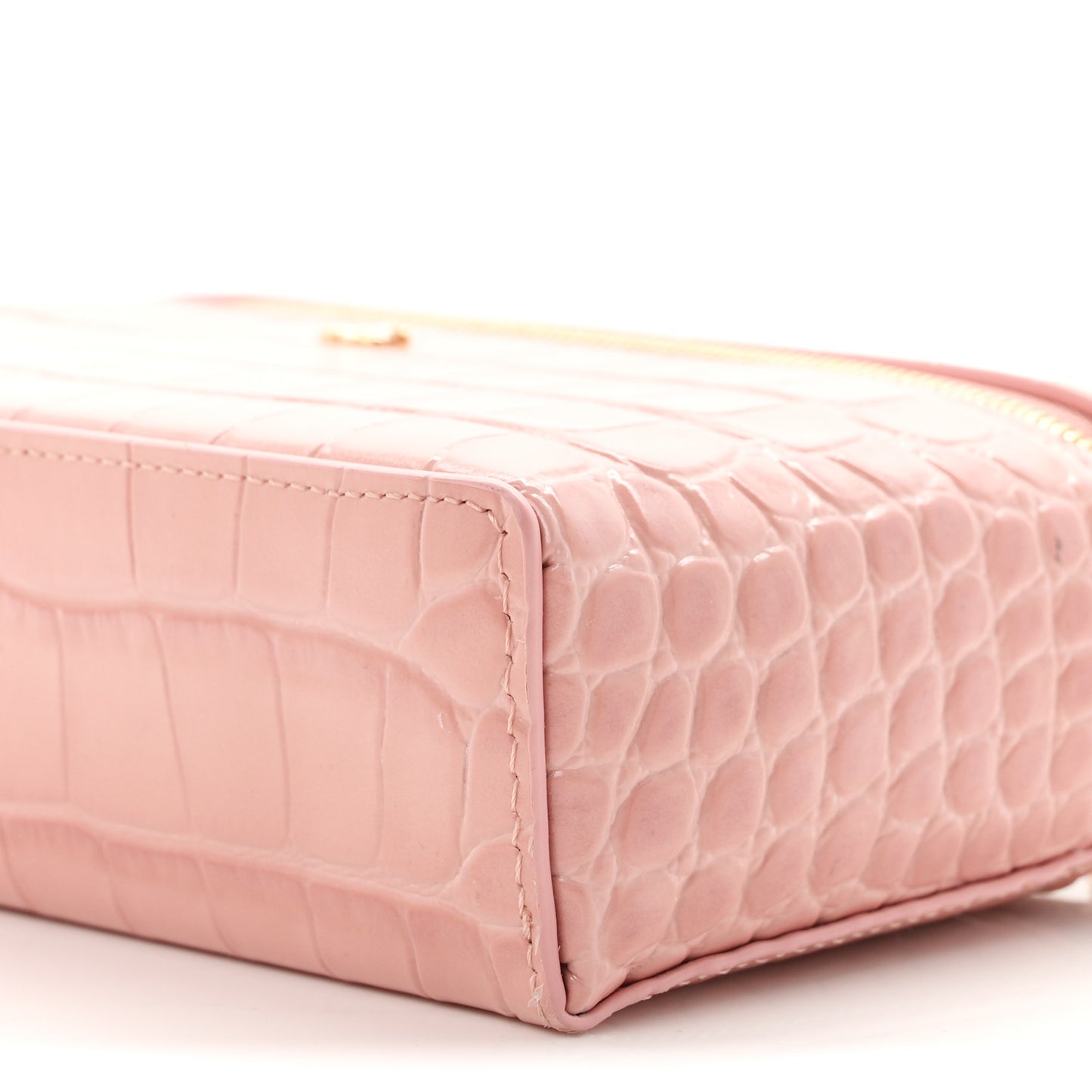 Calfskin Crocodile Embossed Crococo Top Handle Slim Vanity Case With Chain Light Pink