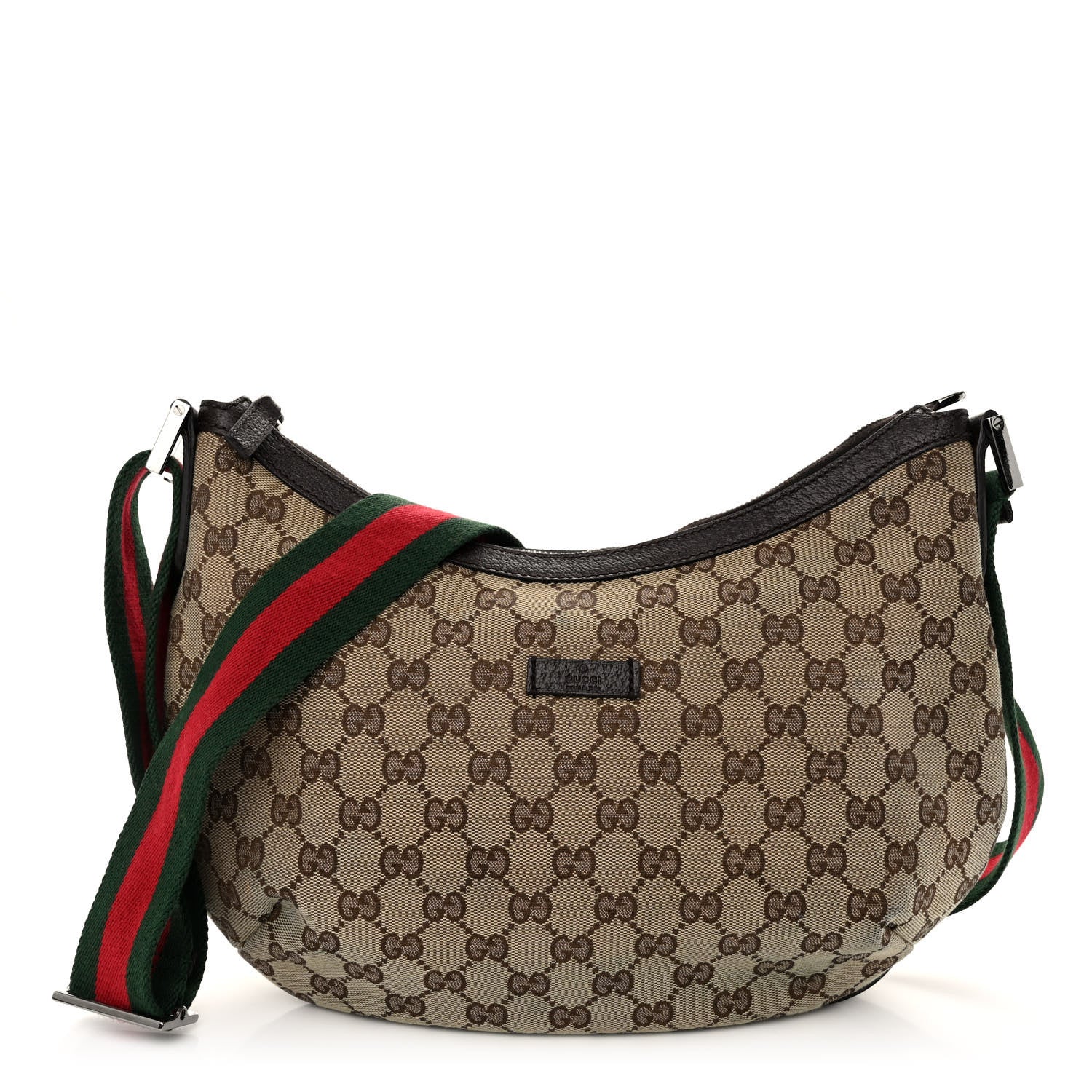 Gucci Monogram Web Medium Half Moon Hobo Dark Brown 1 of 11