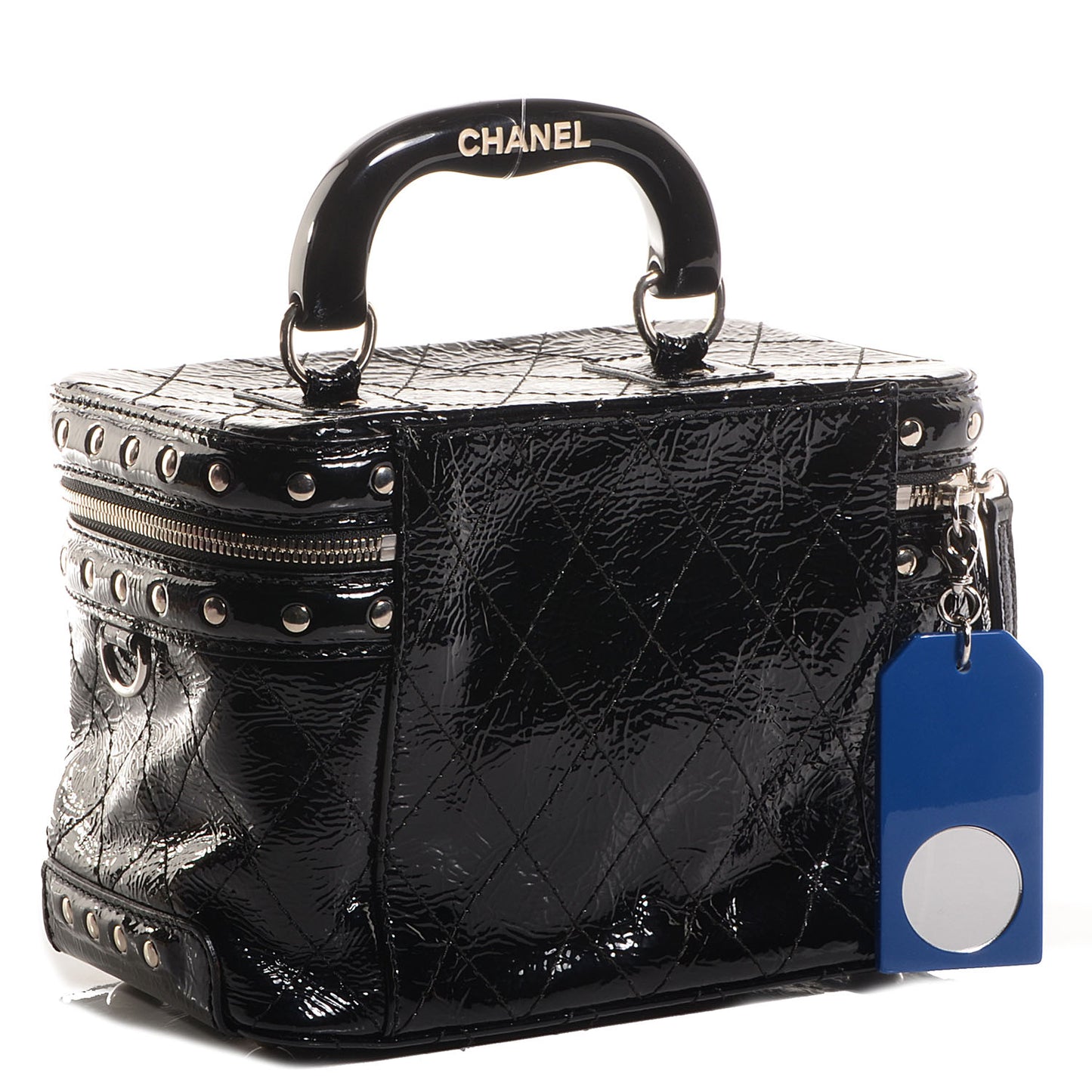 Distressed Patent Leather Studded Train Case Black