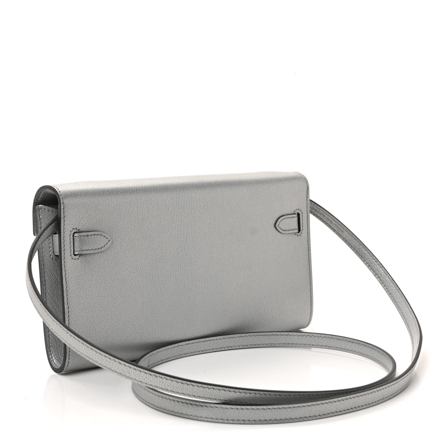 Hermes Metallic Chevre Chamkilight Kelly Wallet To Go Argent